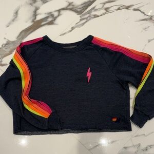 Aviator nation cropped Rainbow Stripe Navy sweatshirt